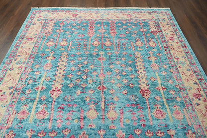 Multi Size Turquoise, Light Gold Hand Knotted Arts & Crafts 100% Wool Turkish Oushak Traditional Oriental Area Rug