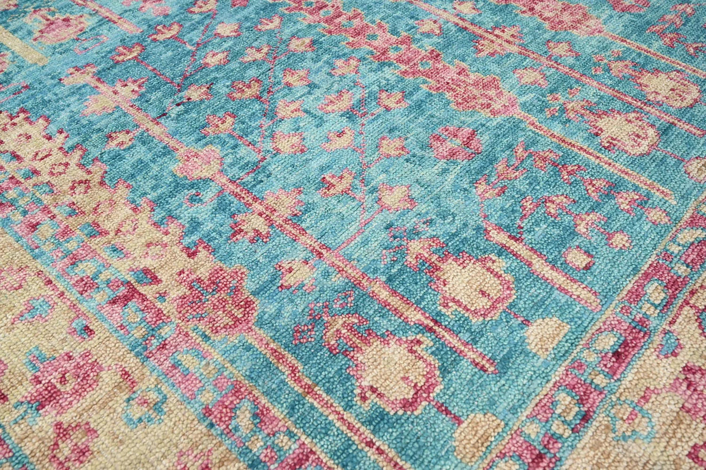 Multi Size Turquoise, Light Gold Hand Knotted Arts & Crafts 100% Wool Turkish Oushak Traditional Oriental Area Rug