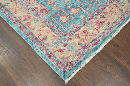 Multi Size Turquoise, Light Gold Hand Knotted Arts & Crafts 100% Wool Turkish Oushak Traditional Oriental Area Rug