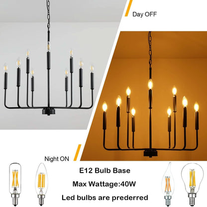 Black Farmhouse Chandelier 9 Light Dining Room Rustic