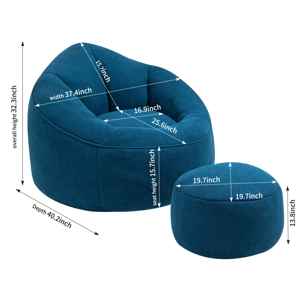 Bean Bag Sofa Chair with Footrest | High-Density Foam Fill & Super Fibre Fabric — Adult Lounger for Living Room & Bedroom