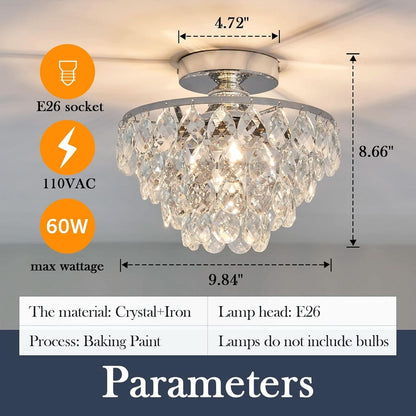 Crystal Chandelier Ceiling Light E26 Chrome Fixture