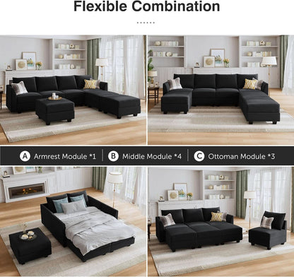 Premium Velvet Black Multifunctional Storage Ottoman