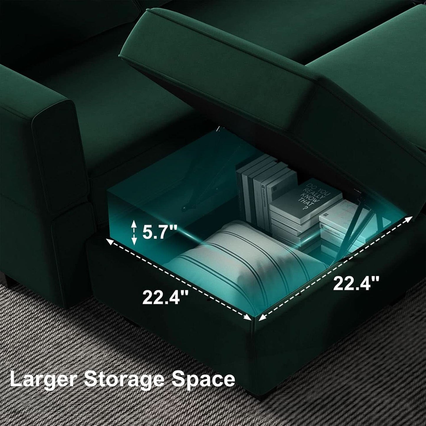 Luxurious Emerald Green Velvet Modular Sleeper Sofa