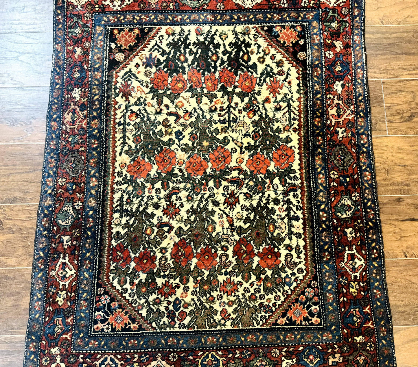 Persian Tribal Rug 3x5, Antique Persian Carpet, Floral Roses, Handmade, Persian Zanjan Rug