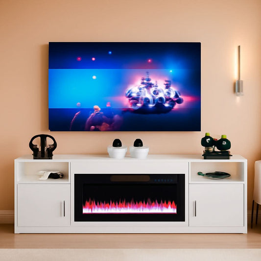 80 Inch Electric Fireplace TV Stand With LED Lights