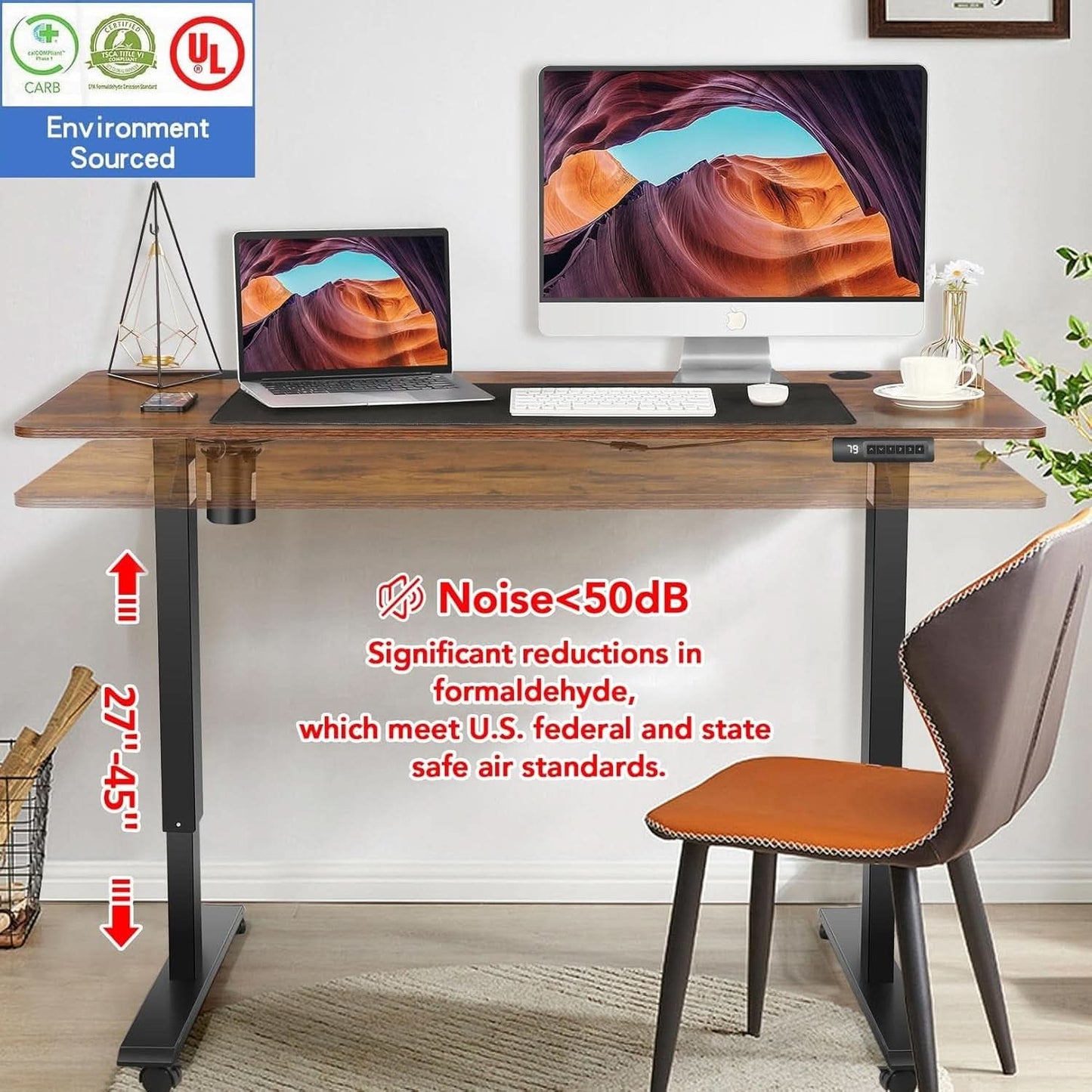 Electric Standing Desk 55 x 24 In With Charging Station