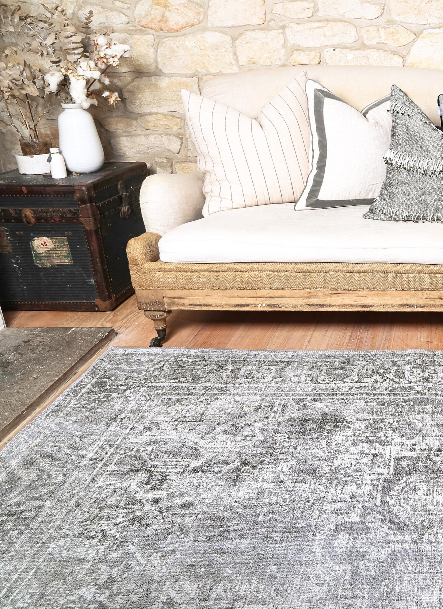 Distressed Vintage Chilaz in Grey Rug