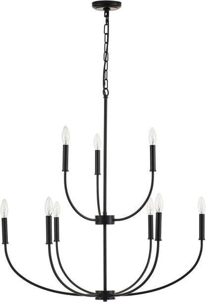 Nine Light Black Chandelier For Entryway Modern Farmhouse
