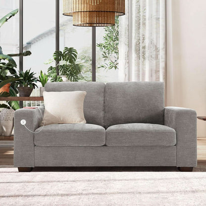 70 Inch Gray Chenille Loveseat With USB C Ports And Plush Cushions