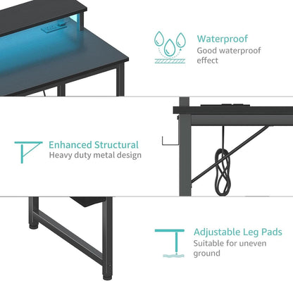 Black 40 Inch RGBIlluminated Gaming Desk With USB Ports