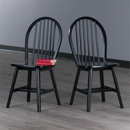 Windsor Dining Chair Set Solid Wood Black Finish 2 Pack