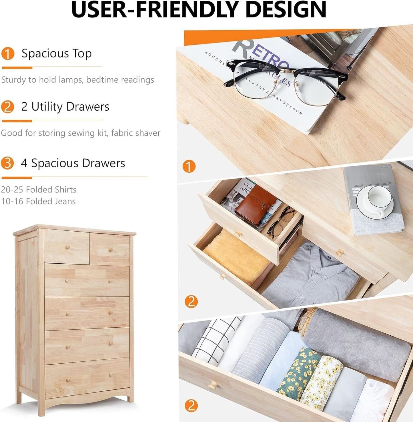 Unfinished Rubber Wood Six Drawer Dresser For DIY Finish