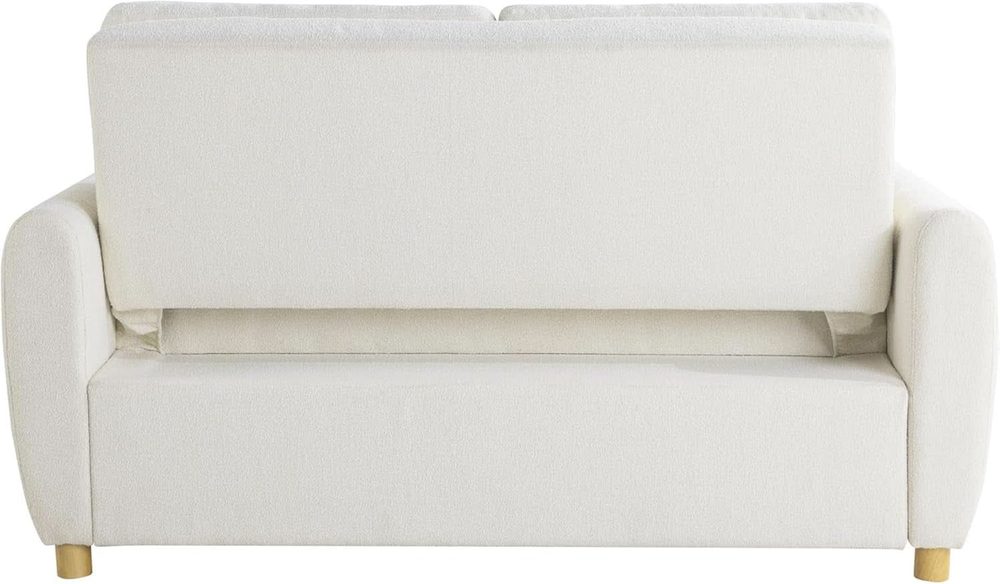 Convertible Sleeper Loveseat 66 Inch Polyester Ivory