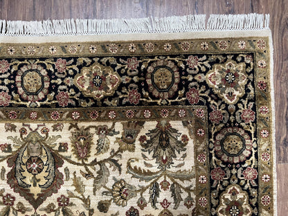 Indo Mahal Rug 6x9, Indian Floral Carpet 6 x 9, Beige and Black, Allover Design, Living Room Rug, Bedroom Rug, Traditional Rug, Vintage Rug