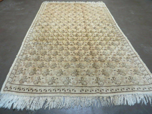 5' X 8' Antique Handmade Turkish Oushak Wool Rug Carpet Organic Dyes Beige Ivory Vintage Bohemian Boho Home Décor
