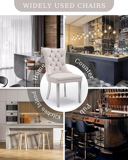 Velvet Dining Chairs Set Of 2 Beige Tufted Upholstered
