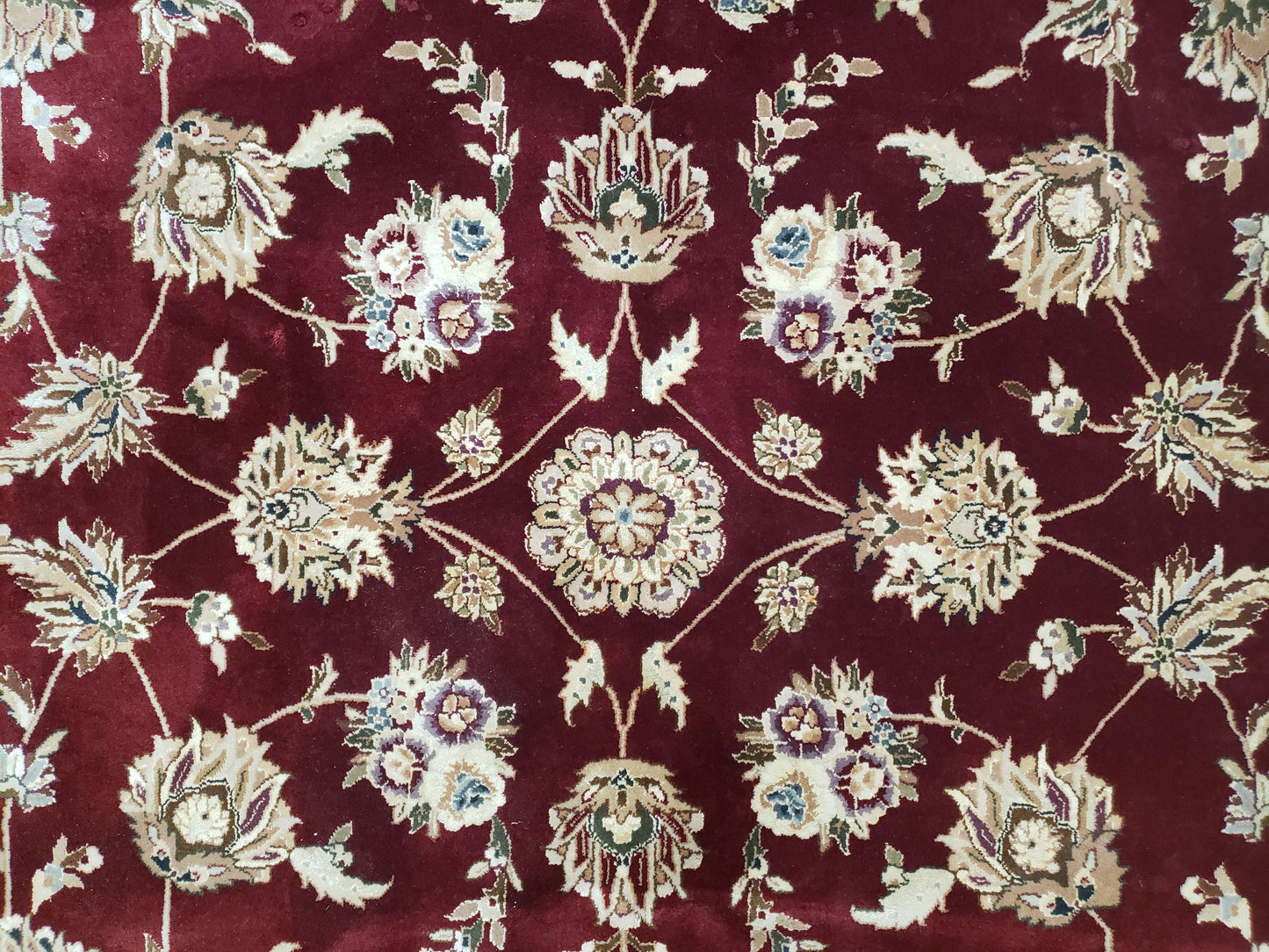 Vintage Traditional Oriental Area Rug, Hand-Knotted, Wool & Silk Accents, Maroon Red and Beige, 6x9 Carpet, 5' 9" x 9'