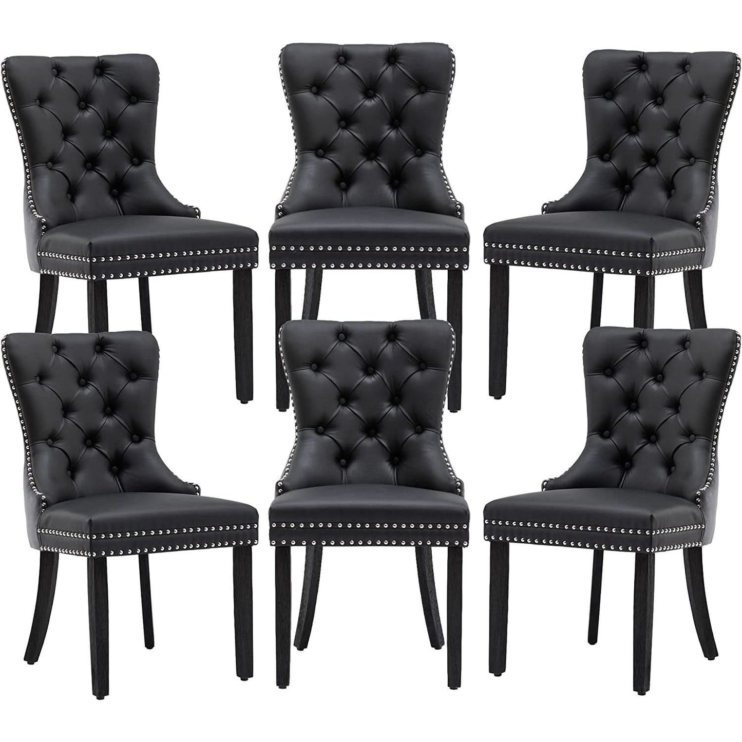 Velvet Dining Chairs Set Of 6 Black And Dark Grey Nailhead Trim