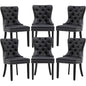 Black And Dark Grey Velvet Dining Chairs Set Of 6 With Nailhead Trim Pull Ring
