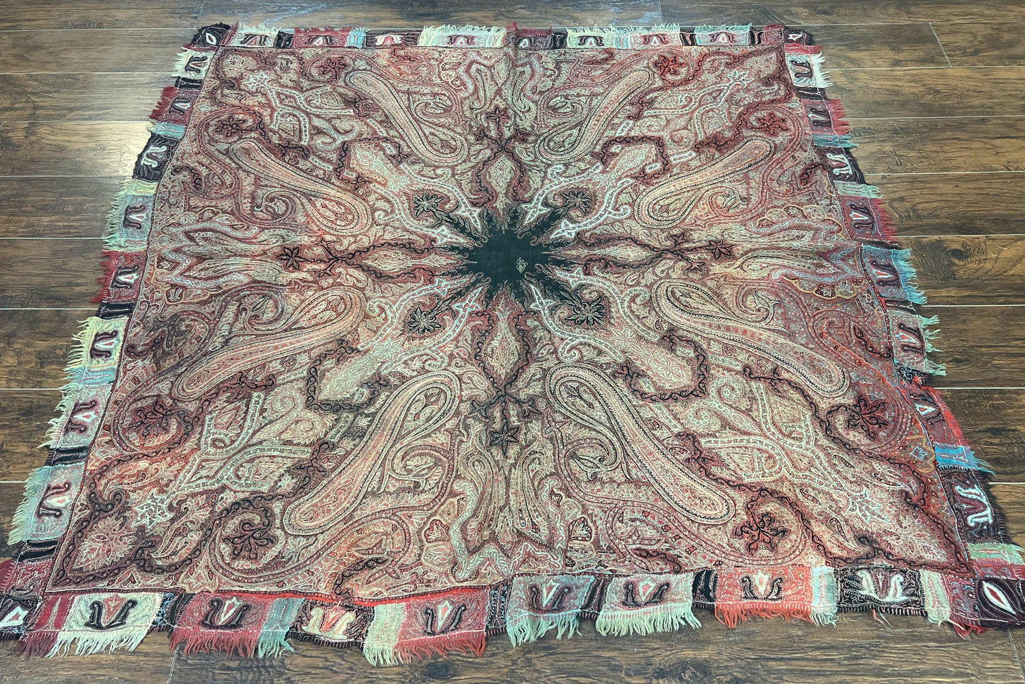 Antique Indian Kashmiri Shawl, Needlework, Signed By Masterweaver, Handmade, Rare