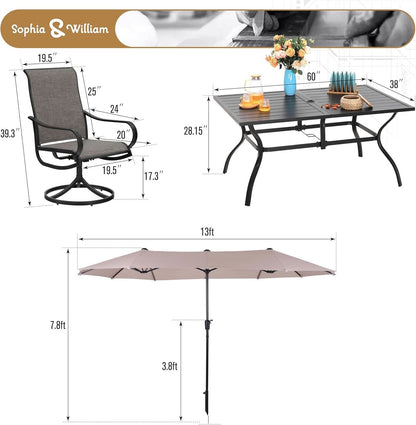 8 Piece Patio Dining Set For 6 With 13 Foot Beige Umbrella