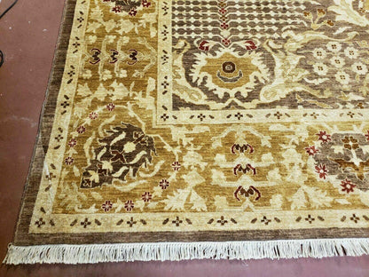 10' X 14' Handmade Pak Peshavar Chobi Agra Wool Carpet Coffee Brown Gold