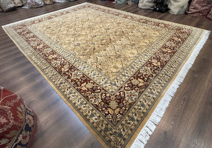 Fine Pak Persian Rug 9x12, Gold and Wine Red, Panel Design, 330 KPSI