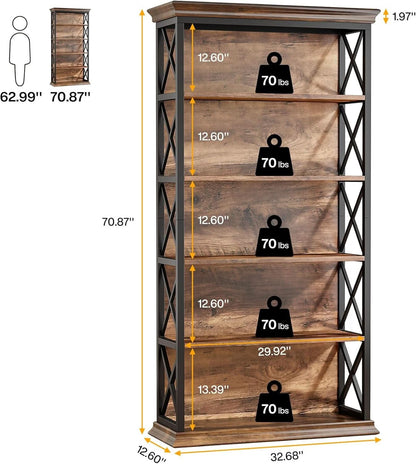 Six Tier Bookcase 71 Inch Industrial Storage Shelf