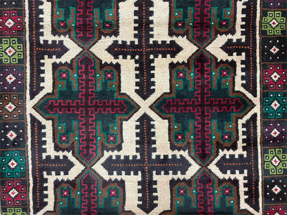 3 X 4.4 Vintage Handmade Tribal Wool Rug Balouchi Rug Afghan Rug Red Beige Green
