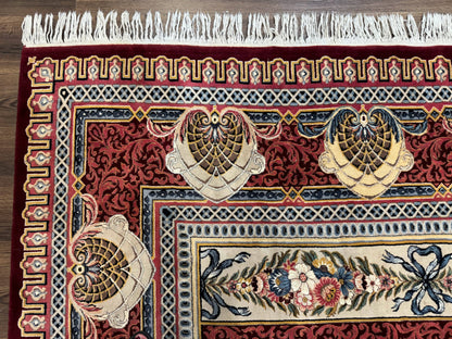 Wonderful Aubusson Rug 10x14, Red Maroon, Elegant, Fine 200 KPSI