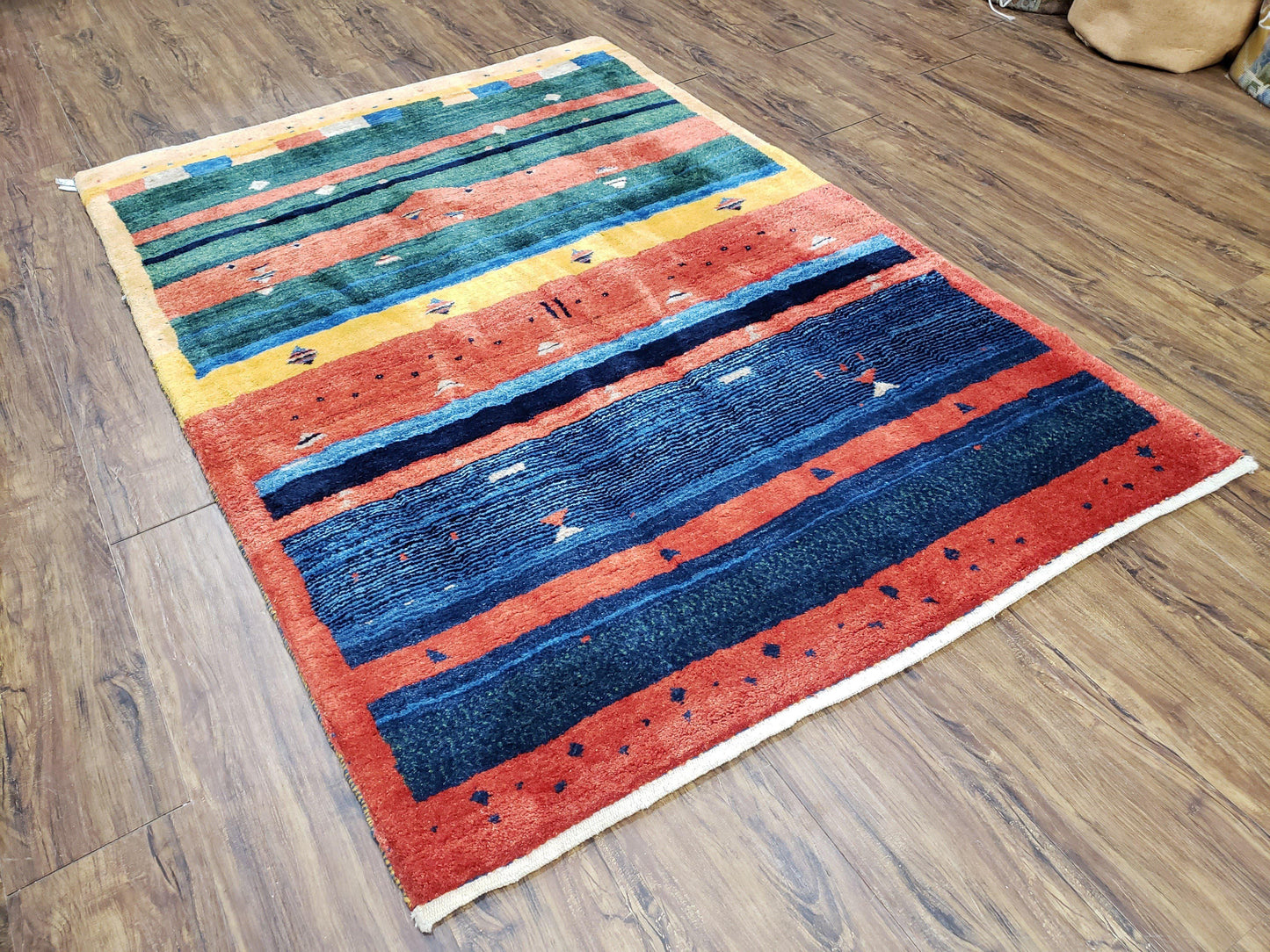 Colorful Persian Gabbeh Rug 4x6, Soft Pile, Colorful Rug, Handmade Hand Knotted Wool Carpet, Home Office Rug, Area Rug for Bedroom 4 x 6 ft