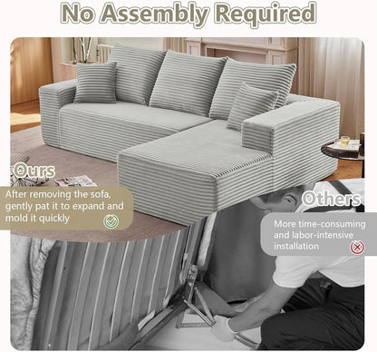 107 Inch Grey Corduroy L Shaped Modular Sleeper Sofa
