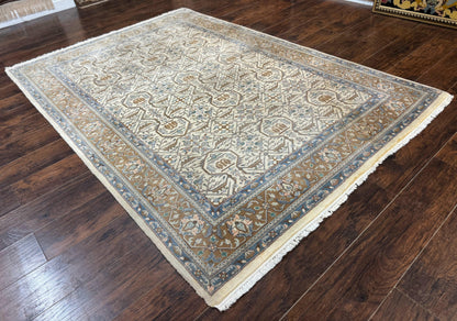 Indo Persian Rug 6x9, Beige, Allover Pattern, Vintage Wool Oriental Carpet