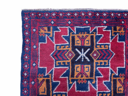 2' 8" X 4' 6" Vintage Handmade Tribal Wool Rug Balouchi Rug Afghan Rug Red Blue