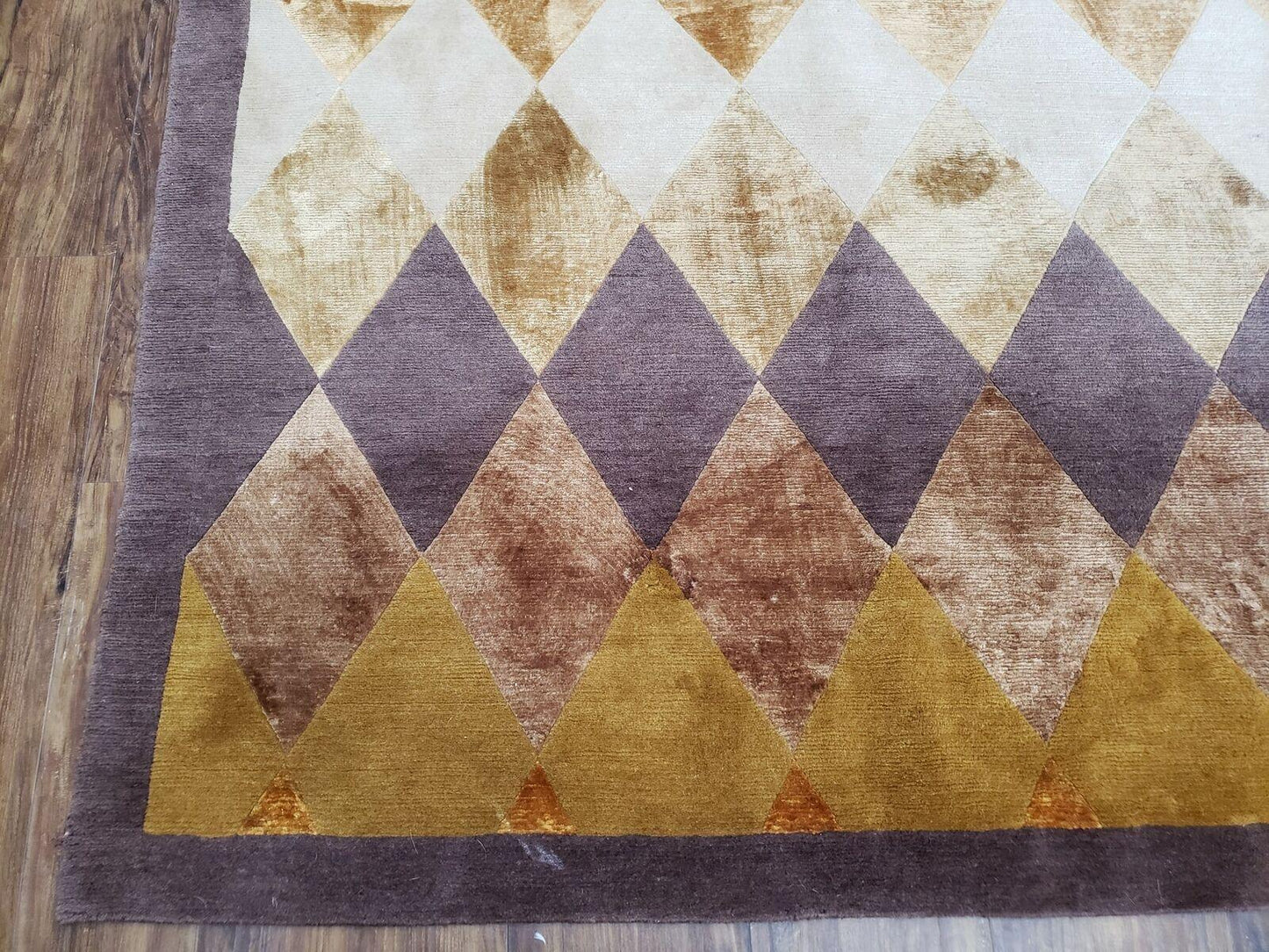 8' 6" X 11' Handmade Chinese Tibetan Nepal Silk & Wool Rug Gold Brown Tan Beige