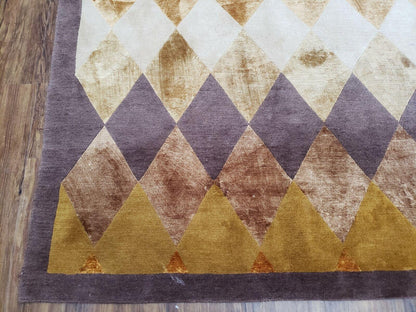 8' 6" X 11' Handmade Chinese Tibetan Nepal Silk & Wool Rug Gold Brown Tan Beige