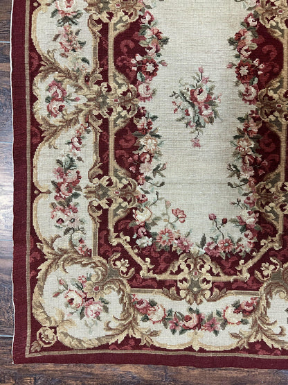 Needlepoint Runner Rug 2.5 x 10.7, Tan Runner Rug, Flatweave Runner, Aubusson European Design, Needlepoint Rug, Long Runner, Hallway Rug