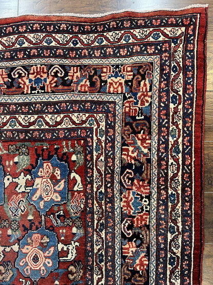 Antique Persian Bijar Rug 9x12 - Allover Motif, Red & Blue
