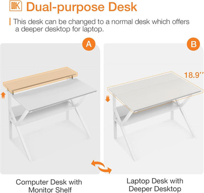 27.5 Inch White Computer Desk With Storage Shelves