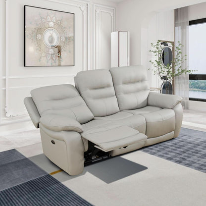 Power Reclining Leather Sofa Set With USB Port Light Grey