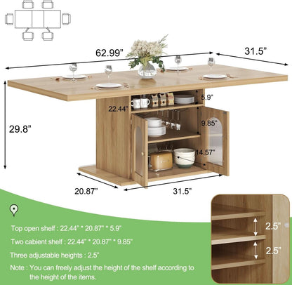 63 Inch Light Oak Farmhouse Dining Table For Four To Six