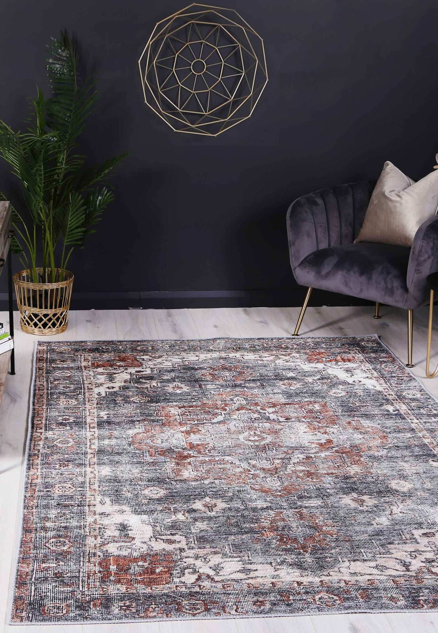 Distressed Vintage Cezanne Area in Grey Rug