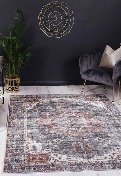 Distressed Vintage Cezanne Area in Grey Rug