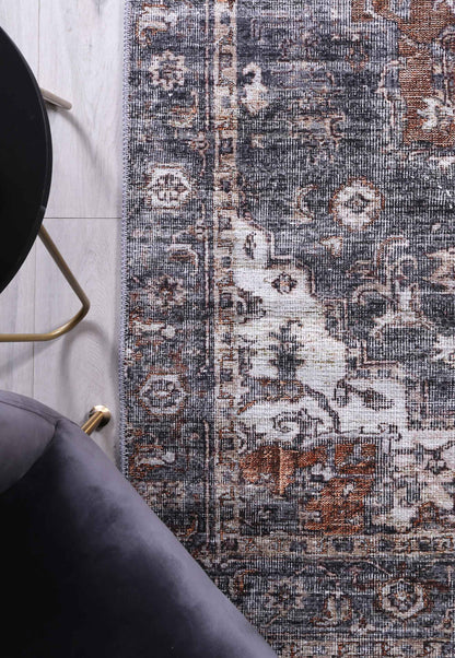 Distressed Vintage Cezanne Area in Grey Rug
