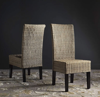 Grey Wicker Dining Chair 18 Inch Rattan Cotton Upholstery