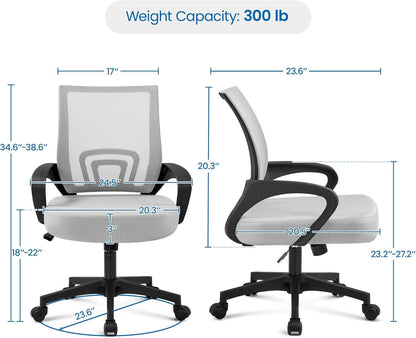 Two Pack Ergonomic Mesh Office Chairs With Lumbar Support And Adjustable Height Swivel Rolling Task Chairs Grey