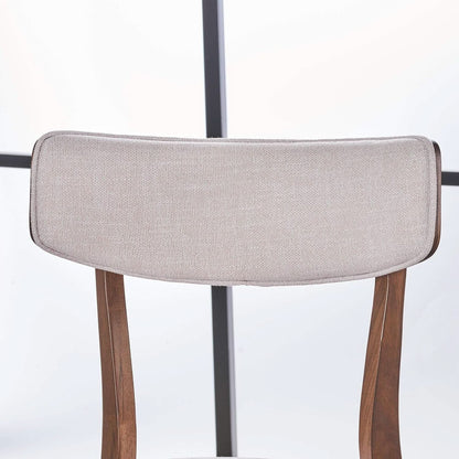 Mid Century Walnut Frame Dining Chairs Light Beige Set 2
