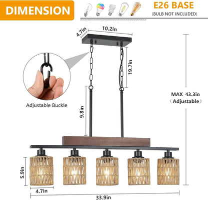 Rattan Farmhouse 5 Light Linear Chandelier Black Lighting