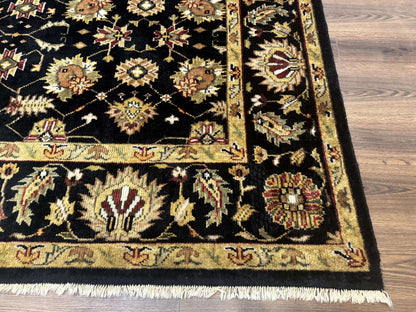 Indo Persian Mahal Rug 8x10, Black and Gold, Wool Hand Knotted Oriental Carpet